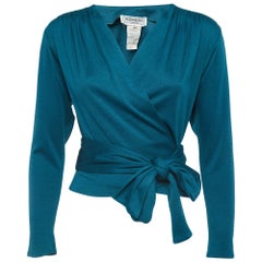 Yves Saint Laurent Variation Teal Blue Jersey Wrap Cardigan M