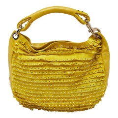 Jimmy Choo Yellow Leather and Suede Fringe Studded Hobo