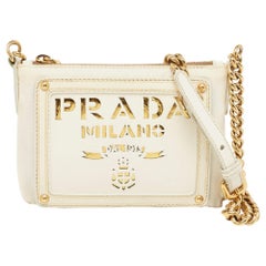 Prada Off White/Gold Nylon and Leather Oro Chain Crossbody Bag