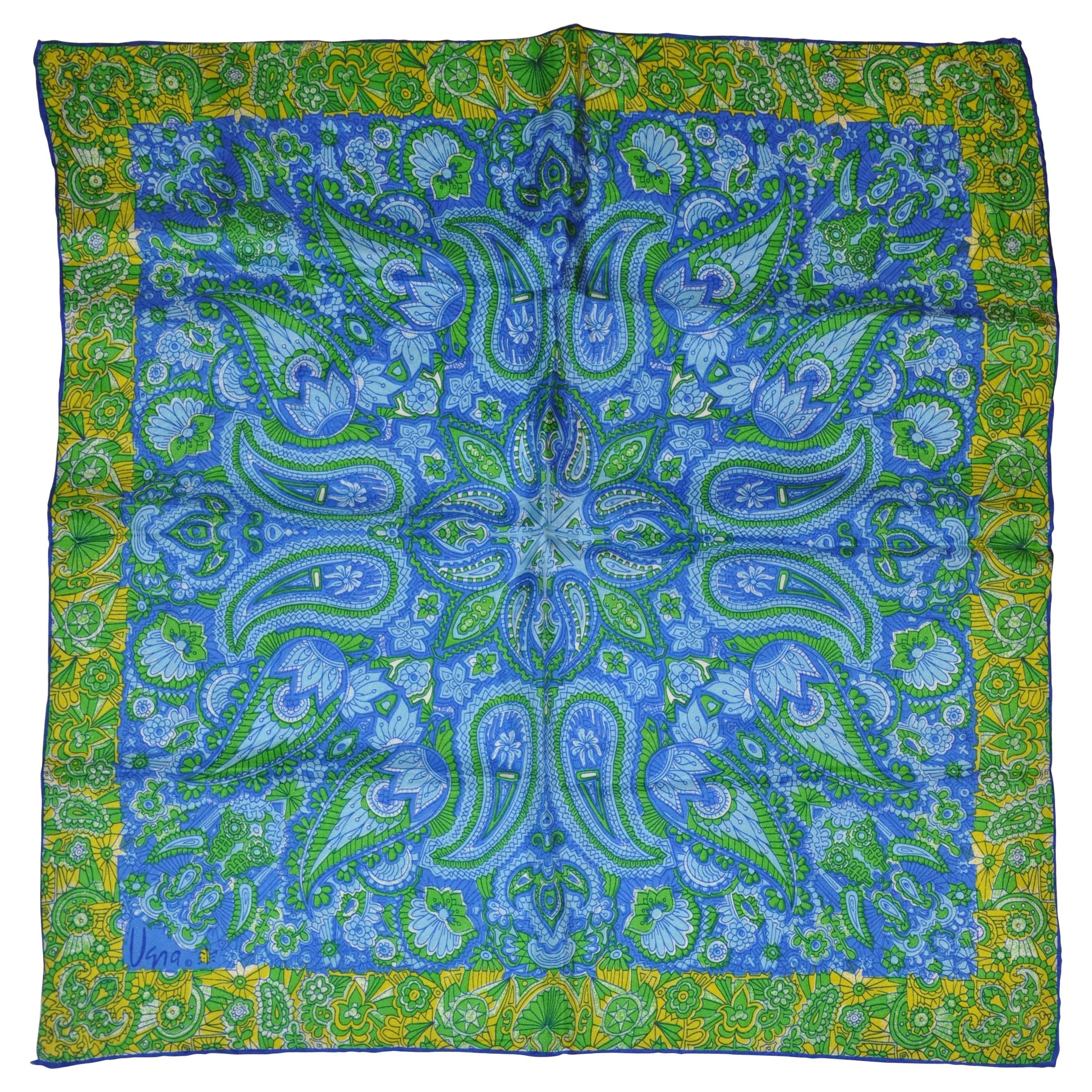 Vera "Multi Palsey in Blue" Silk Scarf For Sale