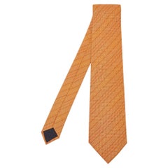 Hermes Orange Diagonal Stripe Pattern Silk Classic Tie