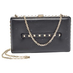 Valentino - Pochette con catena Rockstud in pelle nera