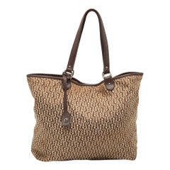 Bolso a presión de lona y piel marrón/beige de Aigner Signature
