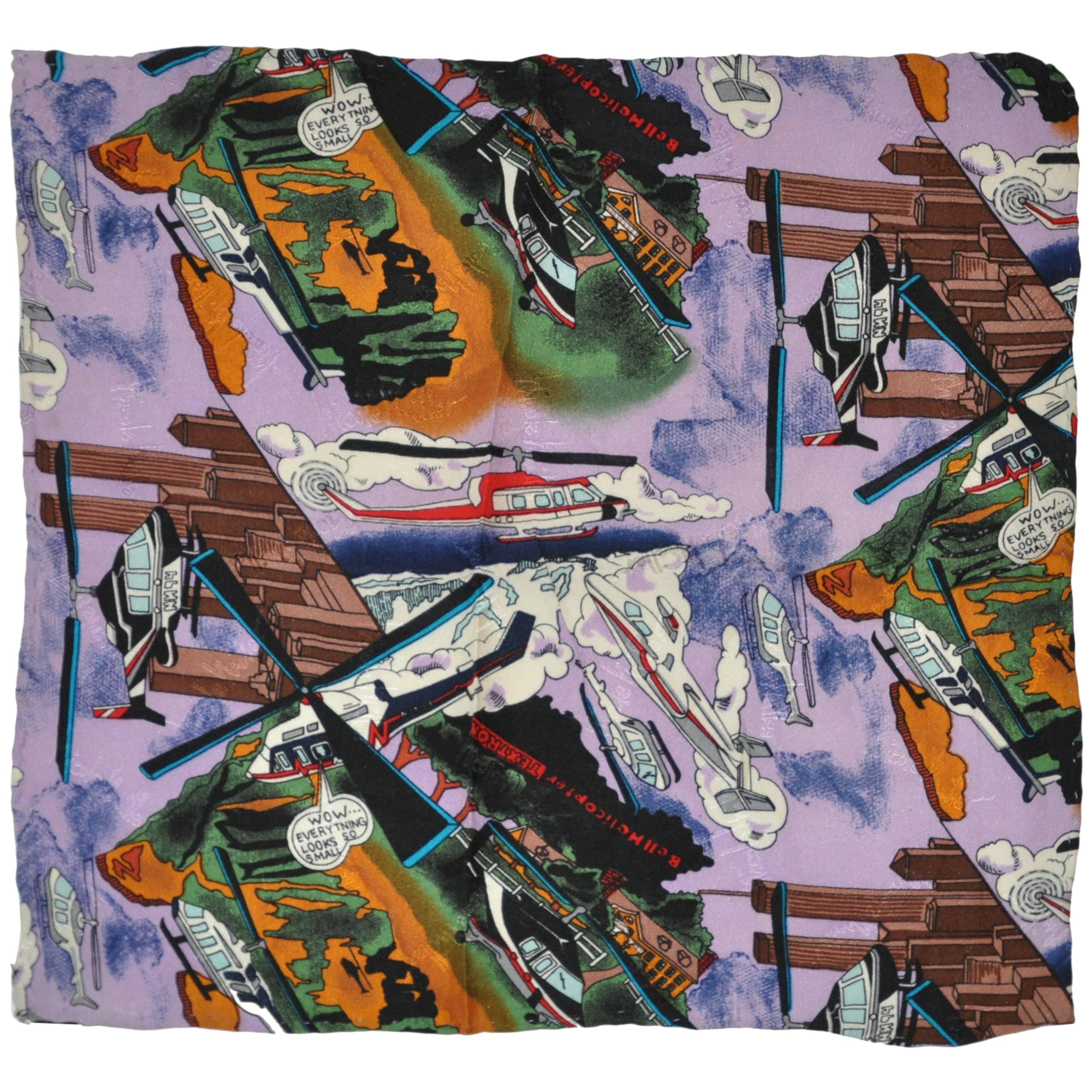 Nicole Miller Vivid "Transportation" Silk Crepe di Chine Handkerchief For Sale