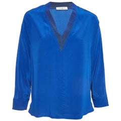 Sandro Blue Silk V Neck Loose Fit Top S