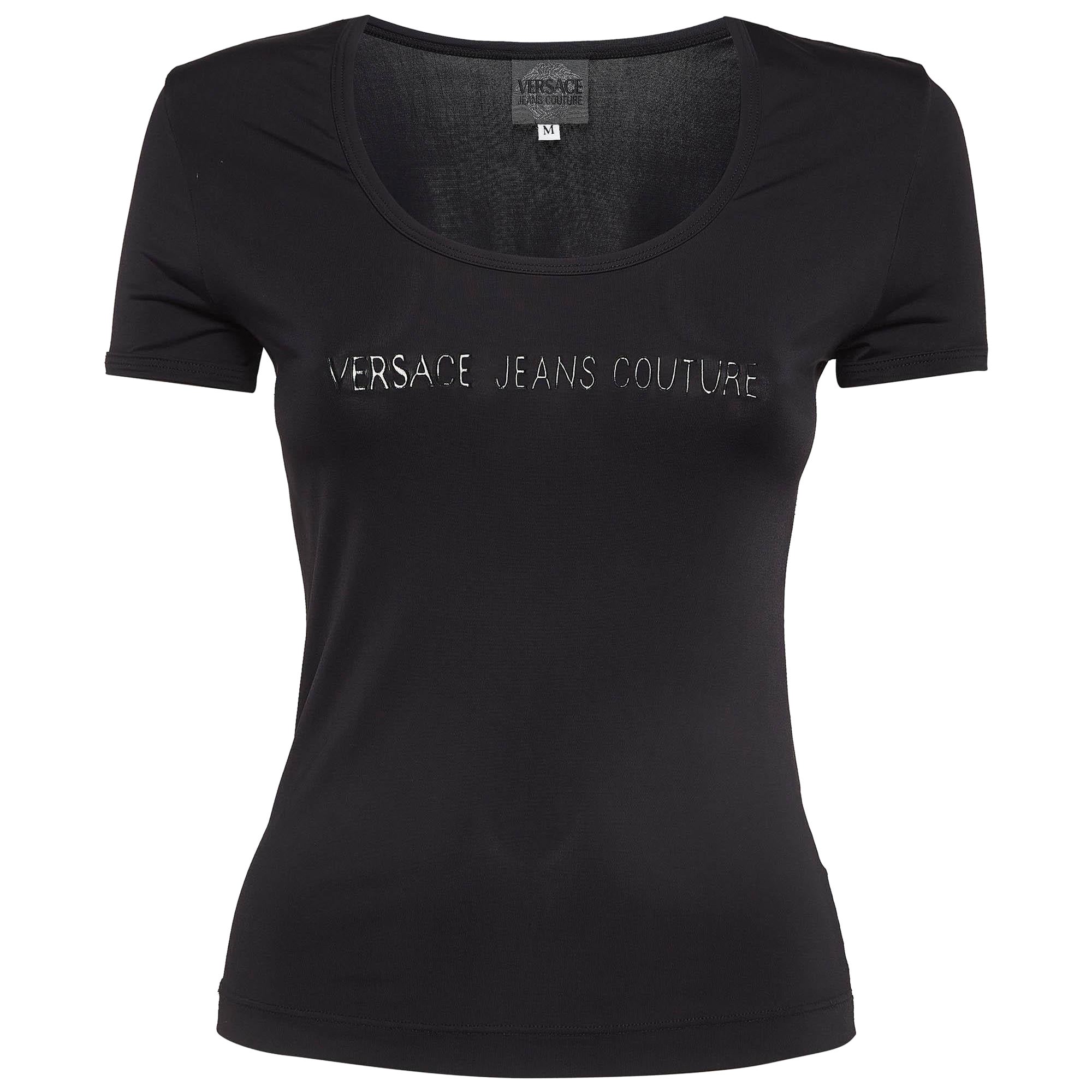Versace Jeans Couture Black Printed Jersey Top M