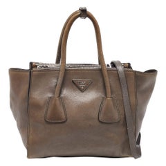 Prada Grey Leather Double Handle Tote