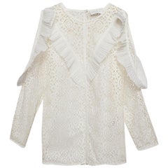 Sandro Off-White Lace Full Sleeve Ruffled Top M
