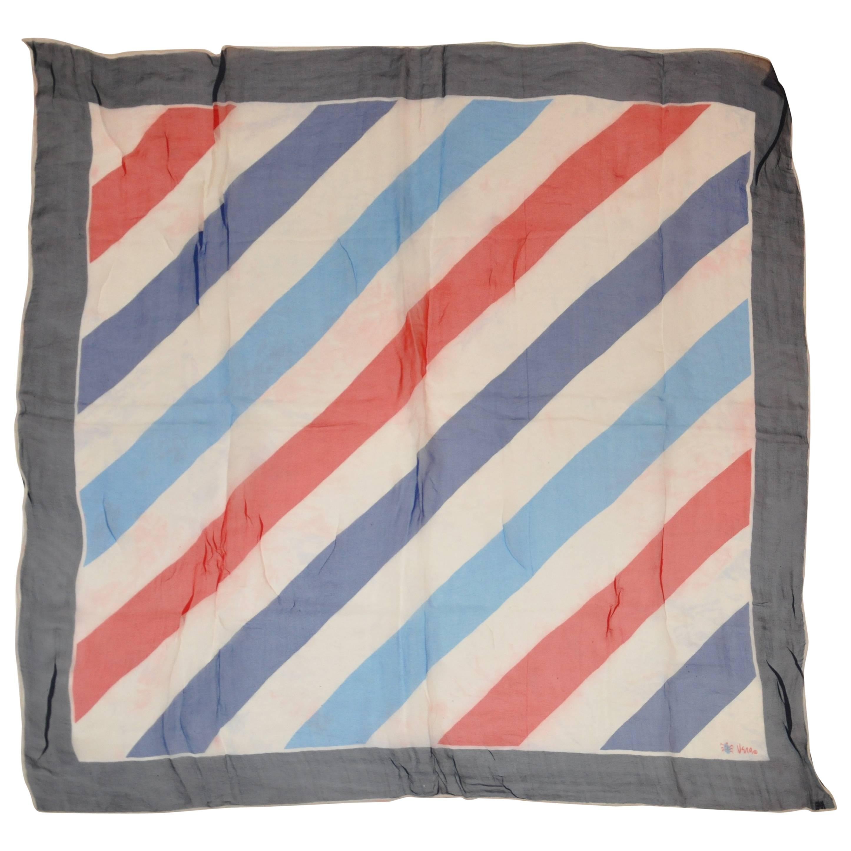 Vera Red White and Blue Stripes with Navy Border Scarf For Sale