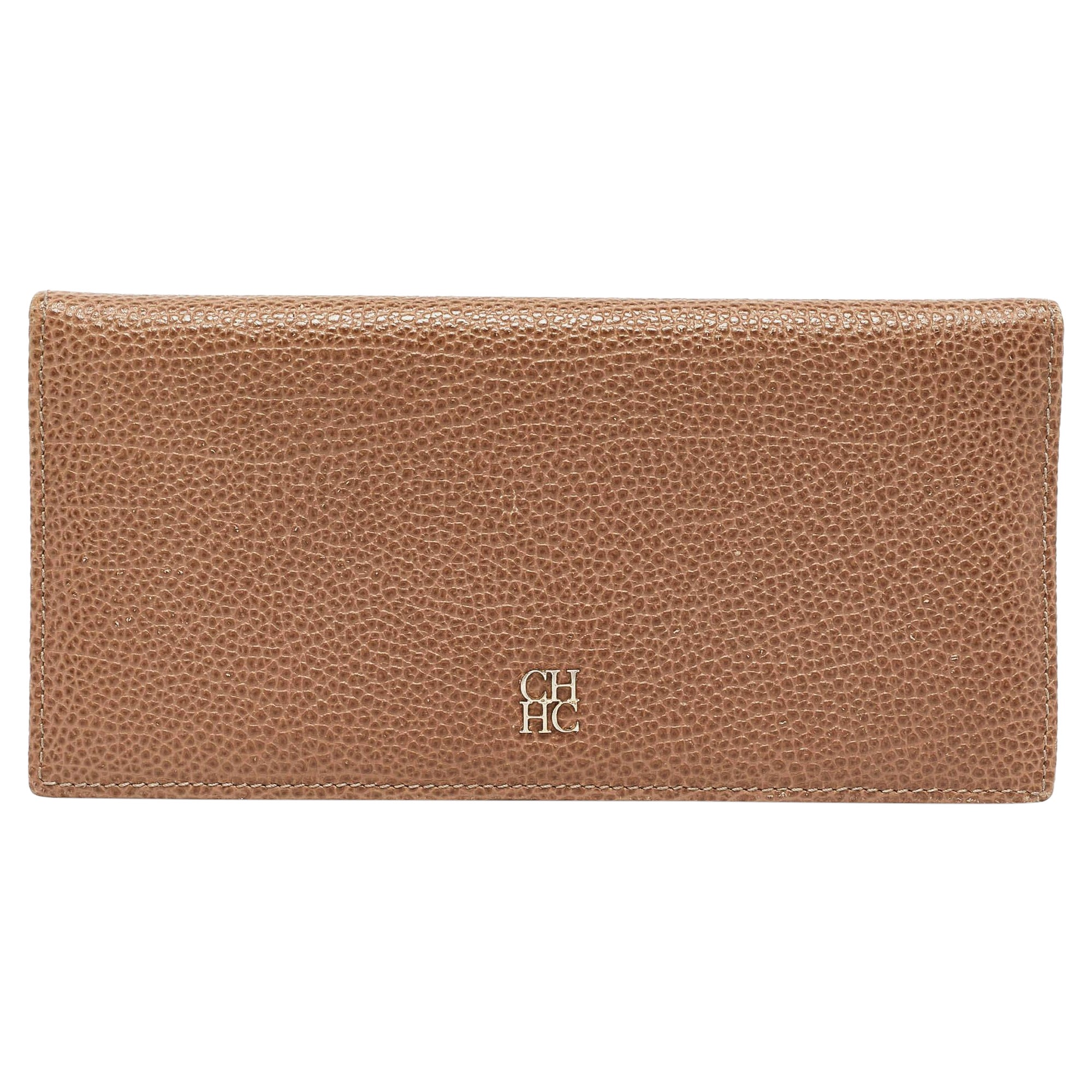 CH Carolina Herrera Beige Leather Long Bifold Wallet