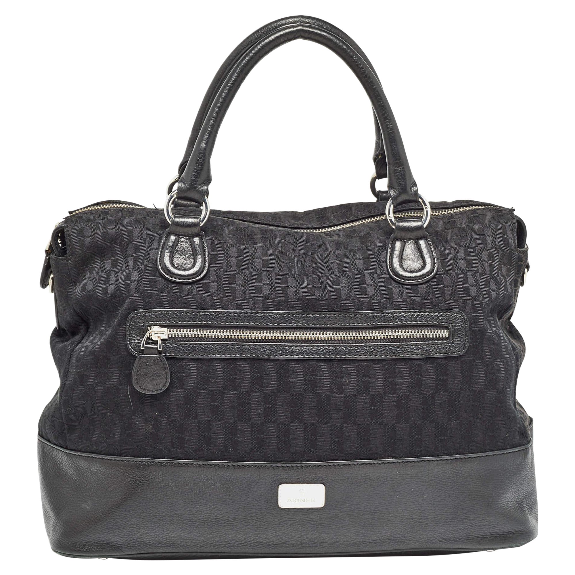 Dior Black Monogram Canvas and Leather Front Pocket Tote For Sale