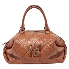 CH Carolina Herrera Brown Quilted Leather Rivet Satchel