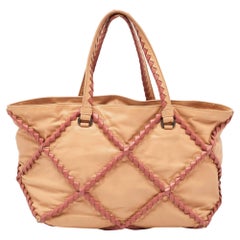 Bottega Veneta Beige/Burgundy Quilted Leather Shopper Tote