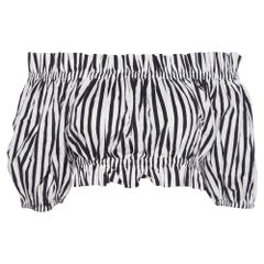 Dolce & Gabbana Black/White Striped Cotton Odd-Shoulder Crop Top S