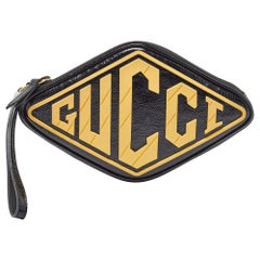 Gucci Black/Yellow Patent Leather and Rubber Game Patch Wristlet Clutch