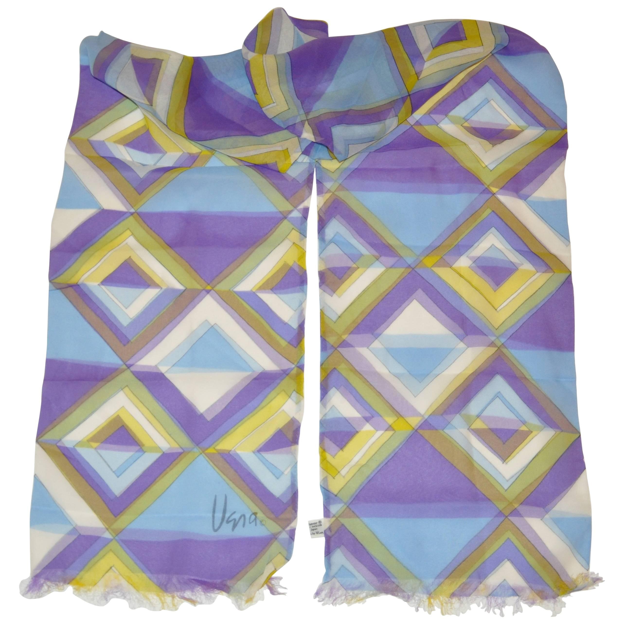 Vera Shades of Lavender and Purple Double Layered Fringed Scarf For Sale