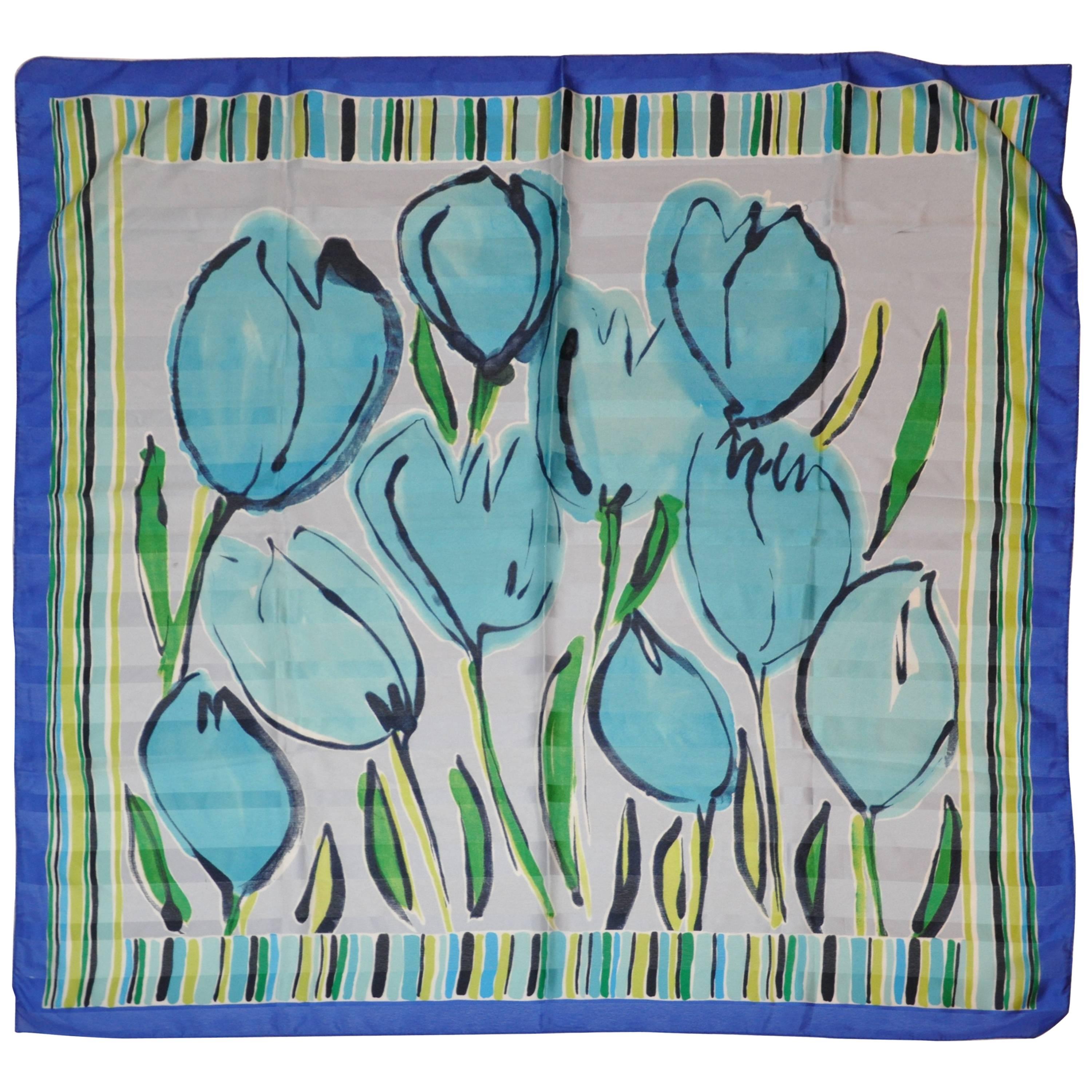 I.D. "Large Tulips" with Navy Border Scarf For Sale