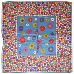 Steel Blue Border with Multi "Garden of Flowers" Scarf