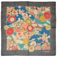 Kyoto Yumemiya Gray Border "Garden of Flowers" Cotton Scarf