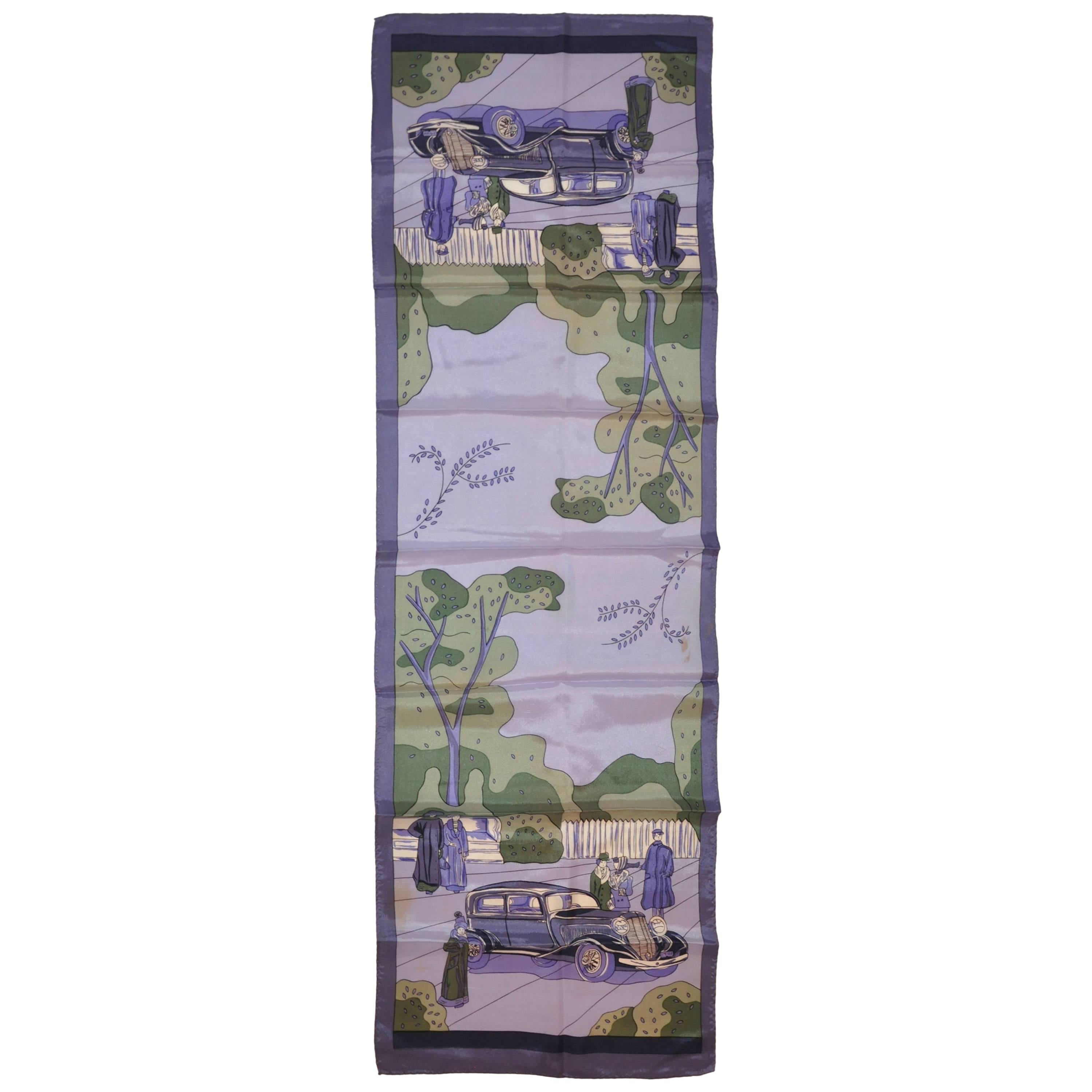 Violet Border "Retro Scenes" Rectangle Silk Scarf For Sale