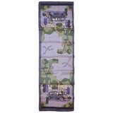 Écharpe rectangulaire en soie à bordure violette "Scènes rétro"