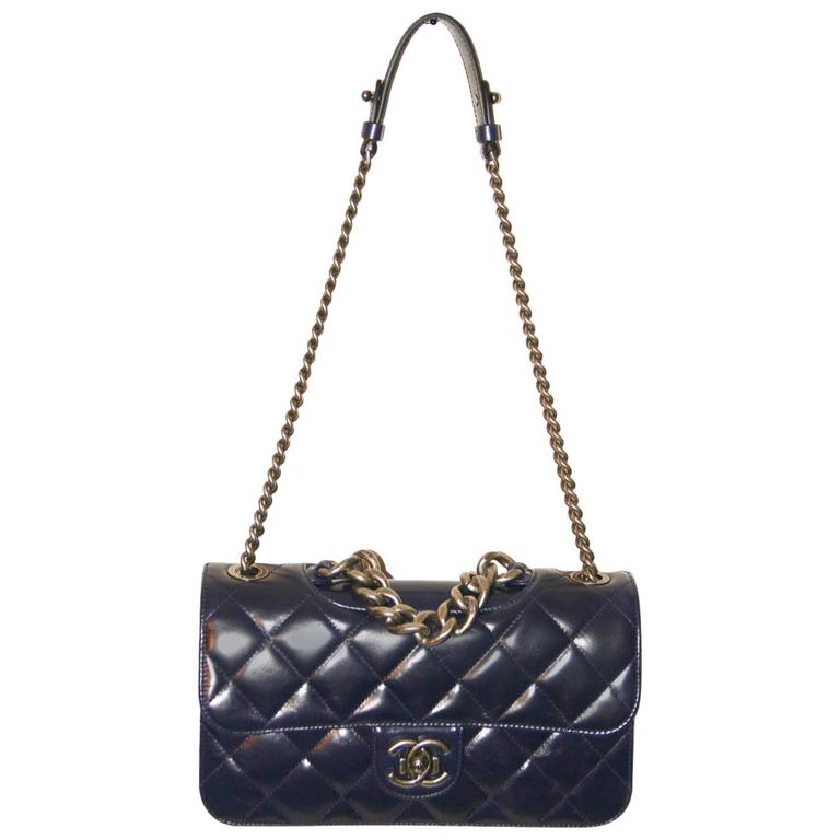 Chanel Perfect Edge Navy Blue Color Gun Metal Hardware Pristine