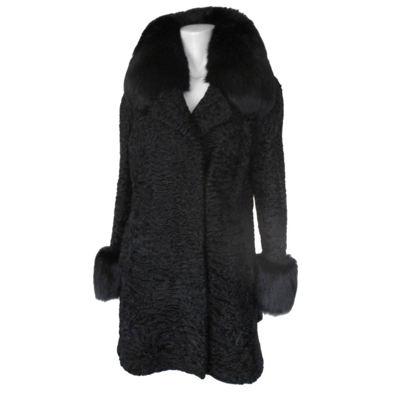 black Swakara Persian lamb coat trimmed with fox fur at 1stDibs