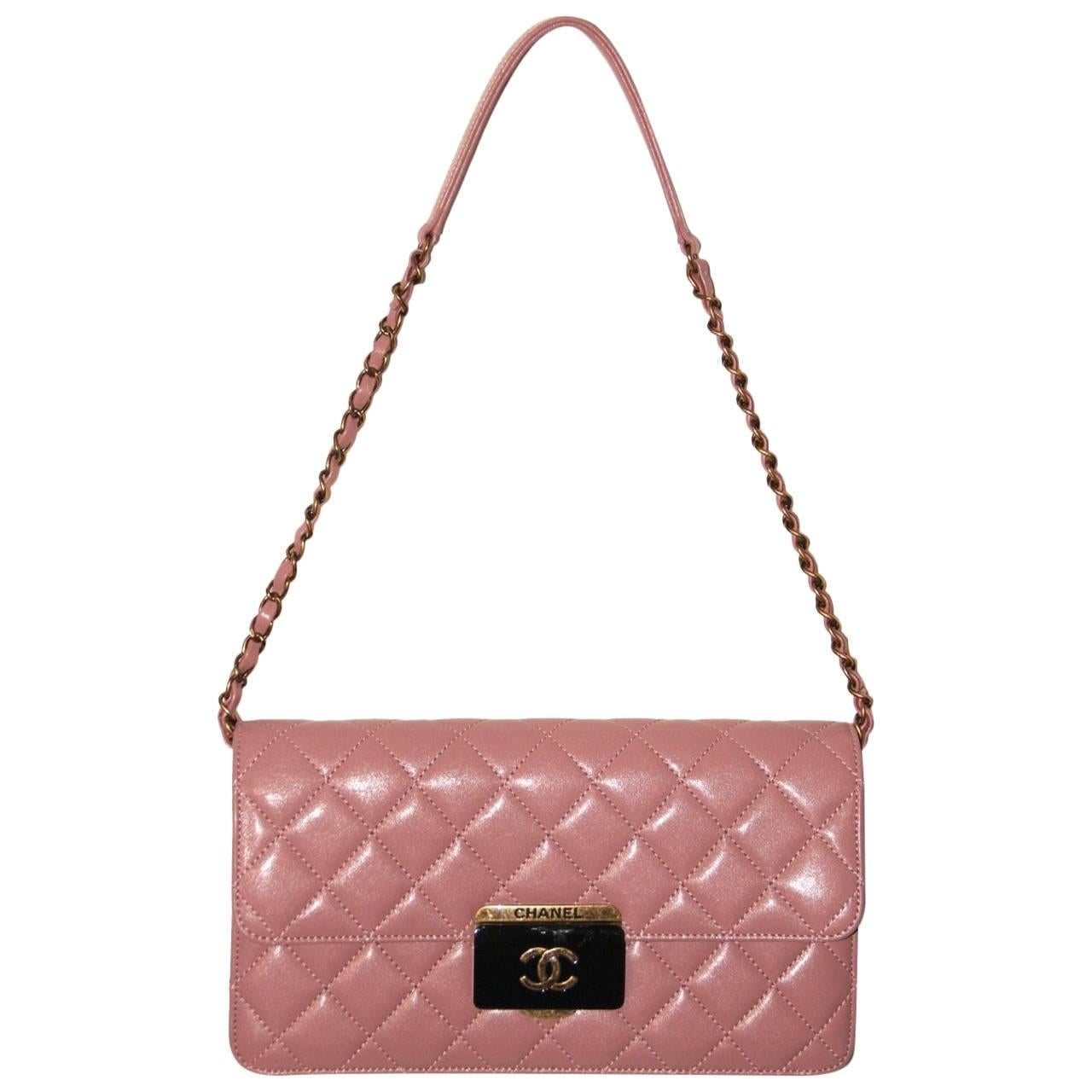 CHANEL Beauty Lock Collection Old Pink Sheepskin Leather Flap Bag 