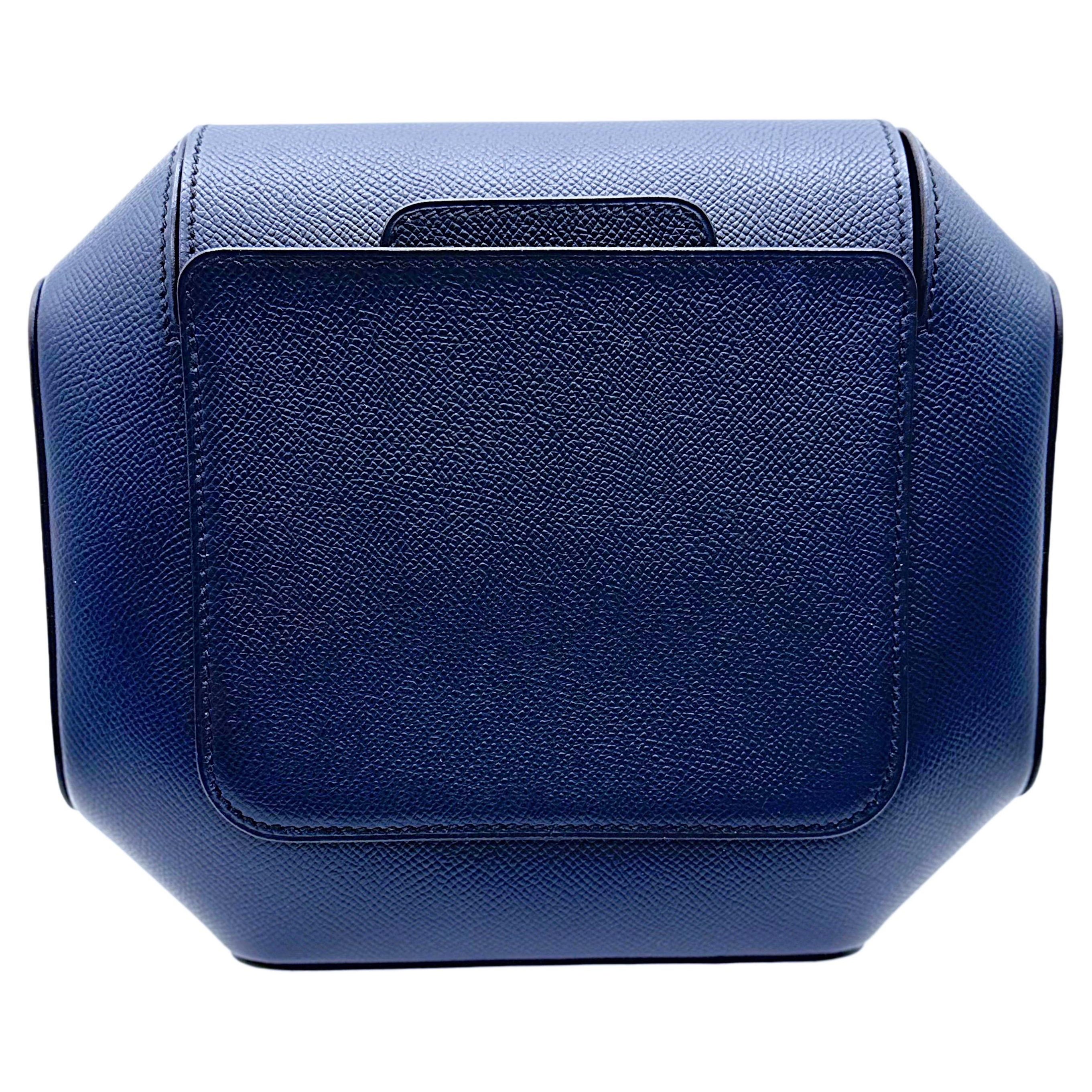 Hermes Limited Edition Octogone Pochette Clutch Bag Blue Indigo Epsom Leather For Sale