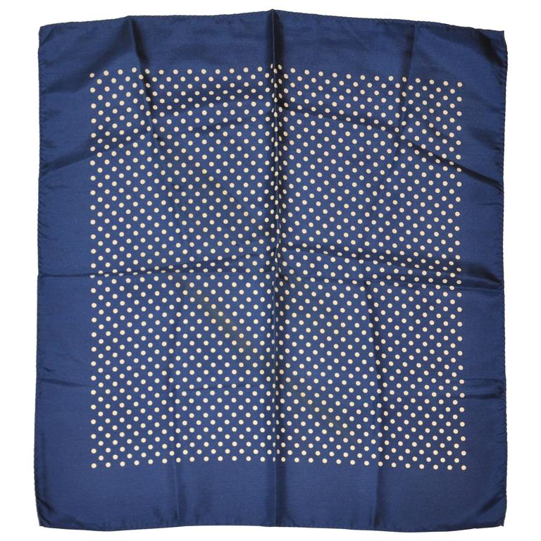 Classic Navy and Cream Polka Dot Silk Handkerchief For Sale at 1stDibs