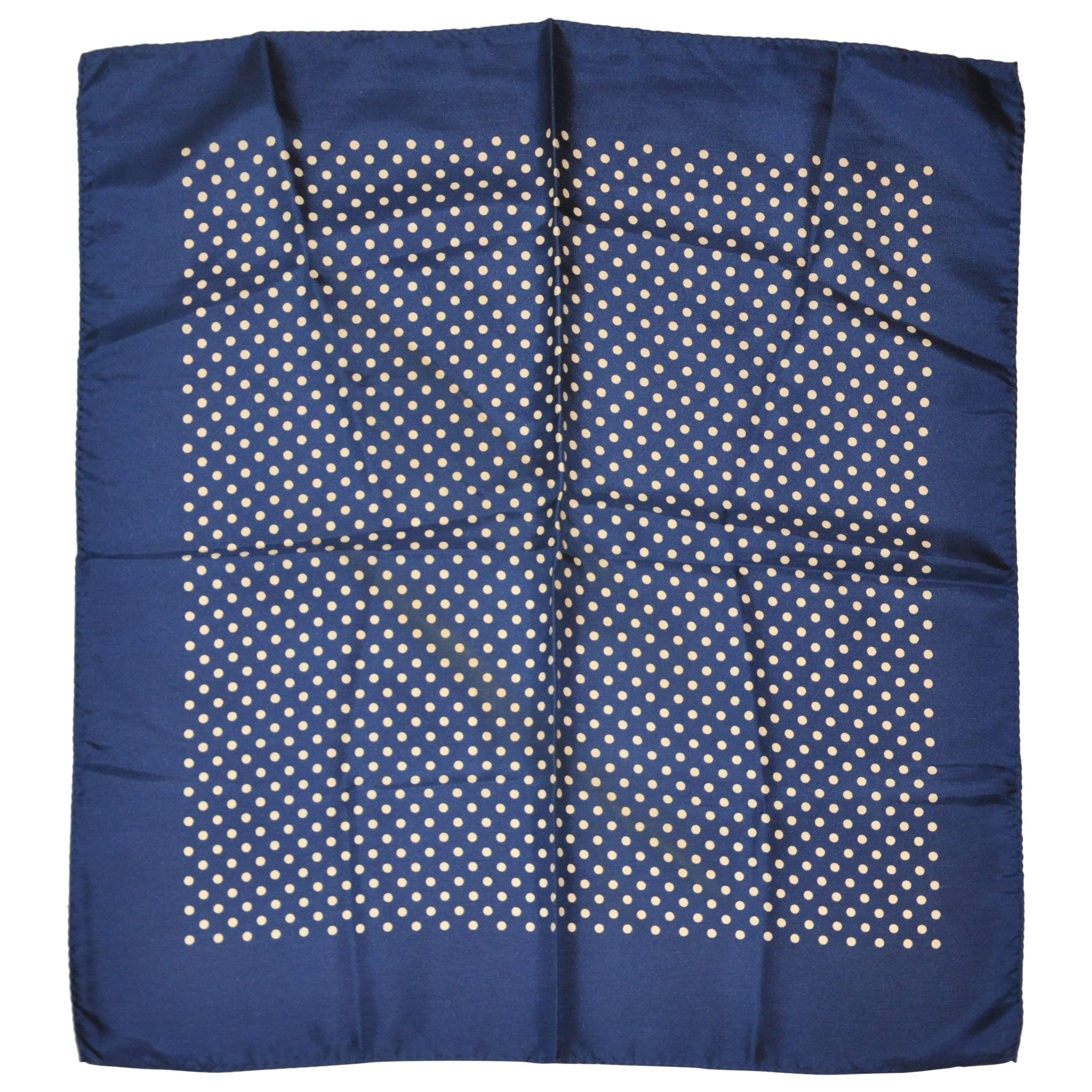 Classic Navy & Cream Polka Dot Silk Handkerchief For Sale