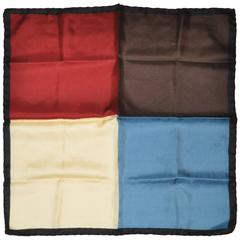 Bold Burgundy, Cream, Blue & Coco with Black Border Silk Handkerchief