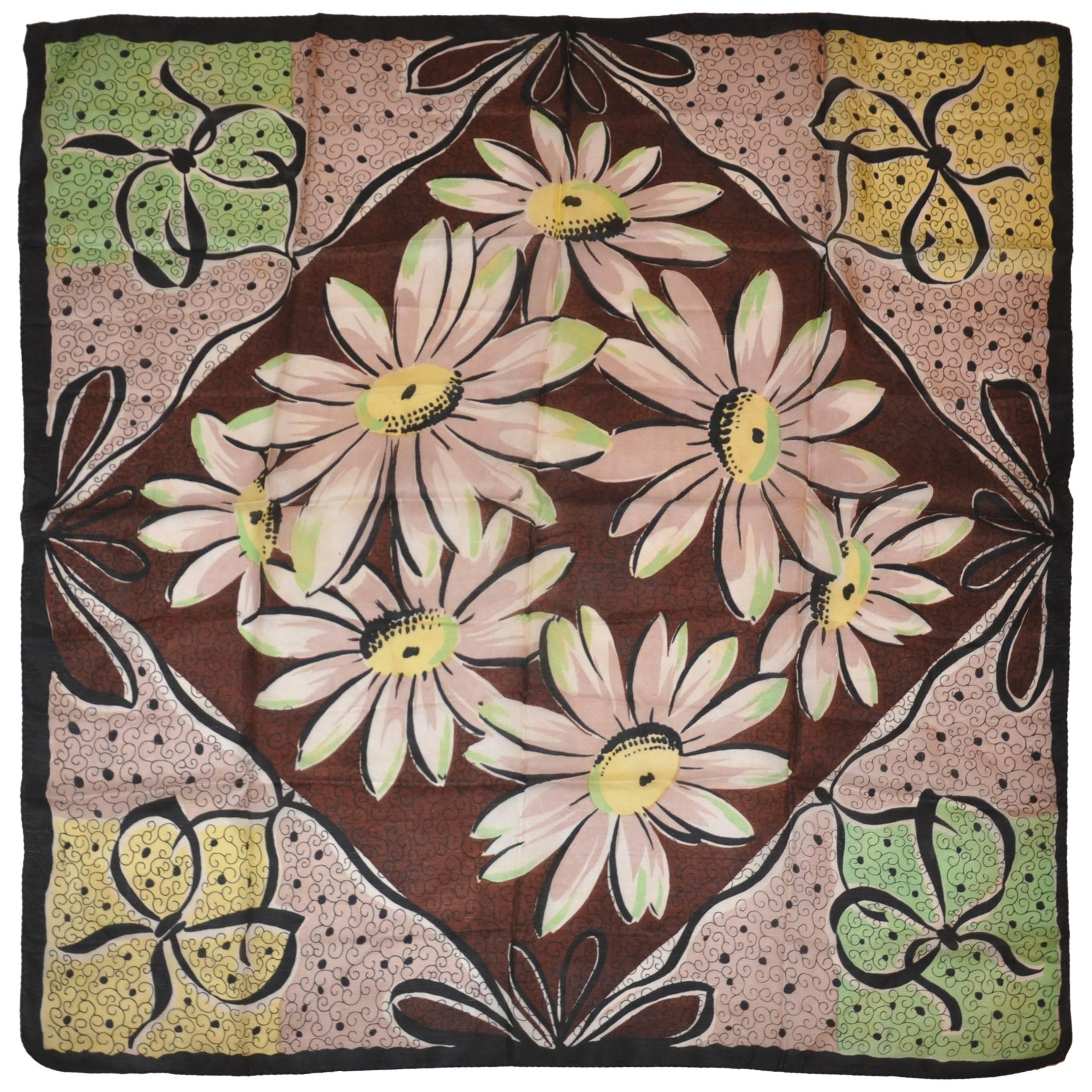 Bold Multi-Color "Portrait of Daisies" Silk Scarf For Sale