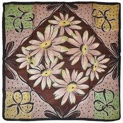 Vintage Bold Multi-Color "Portrait of Daisies" Silk Scarf