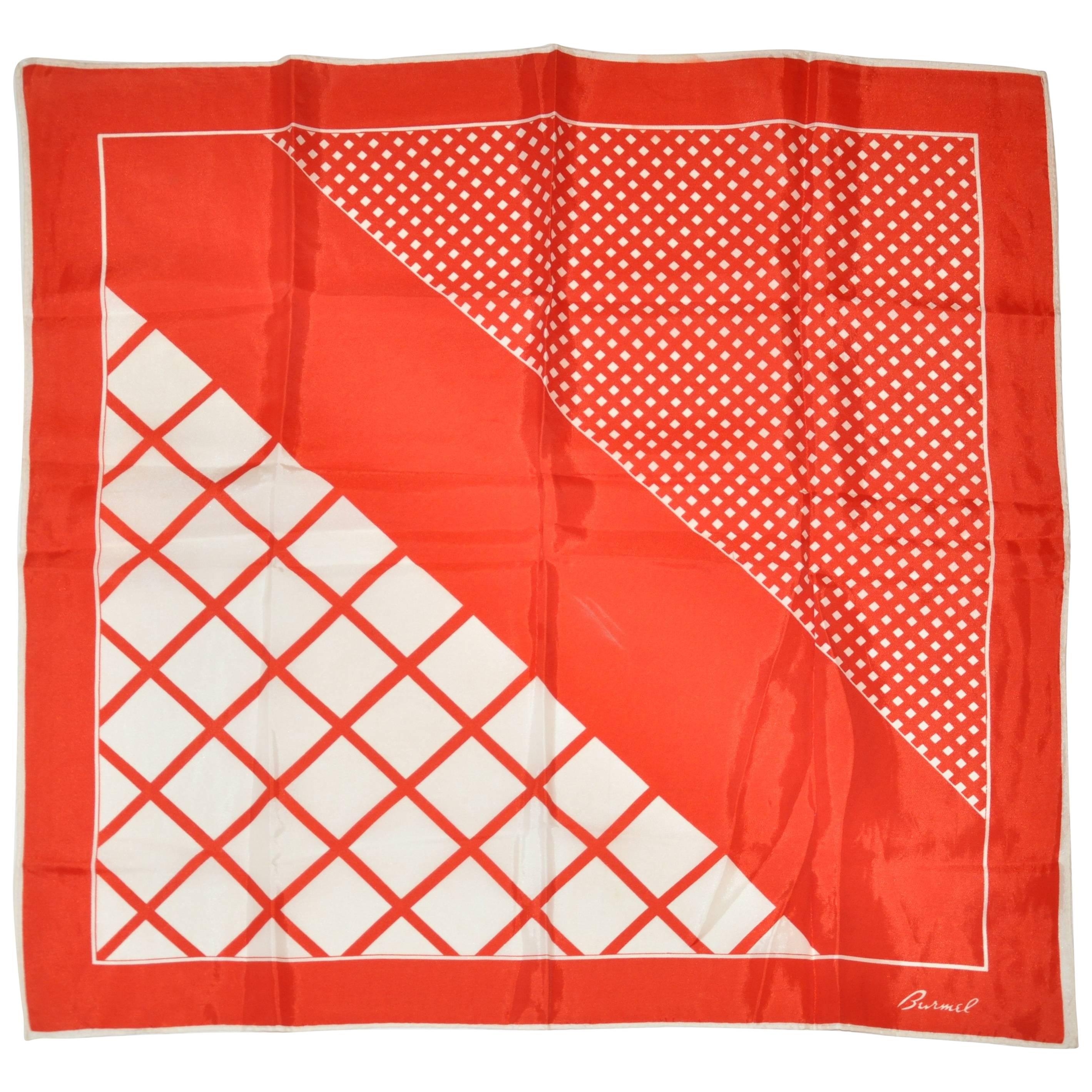 Burmel Red & White "Multi- Checkered" Silk Scarf For Sale