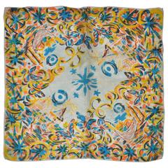 Detailed "Beach Scenes" Silk Chiffon Scarf