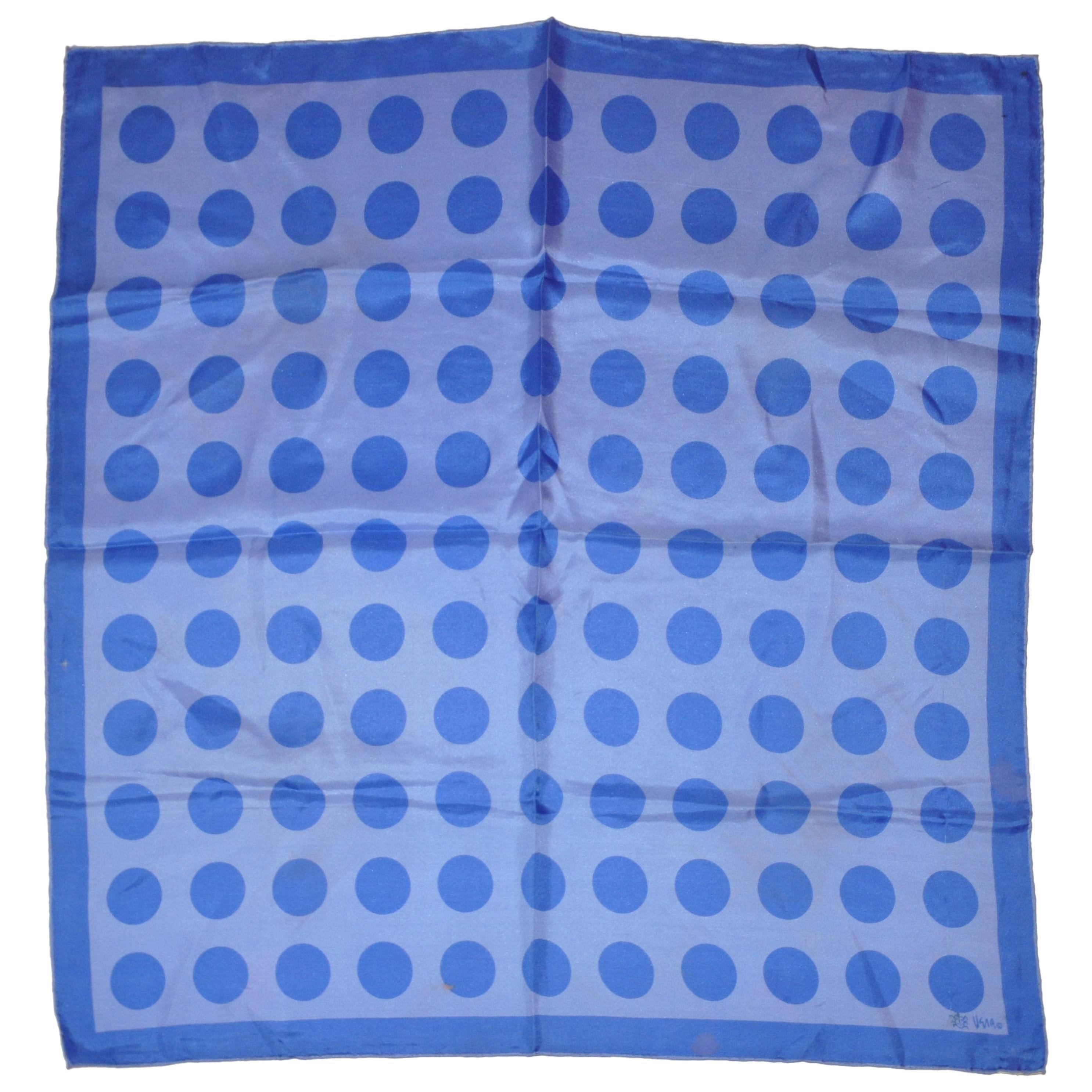 Vera for Bonwit Teller Lavender & Blue Polka Dots Silk Scarf For Sale