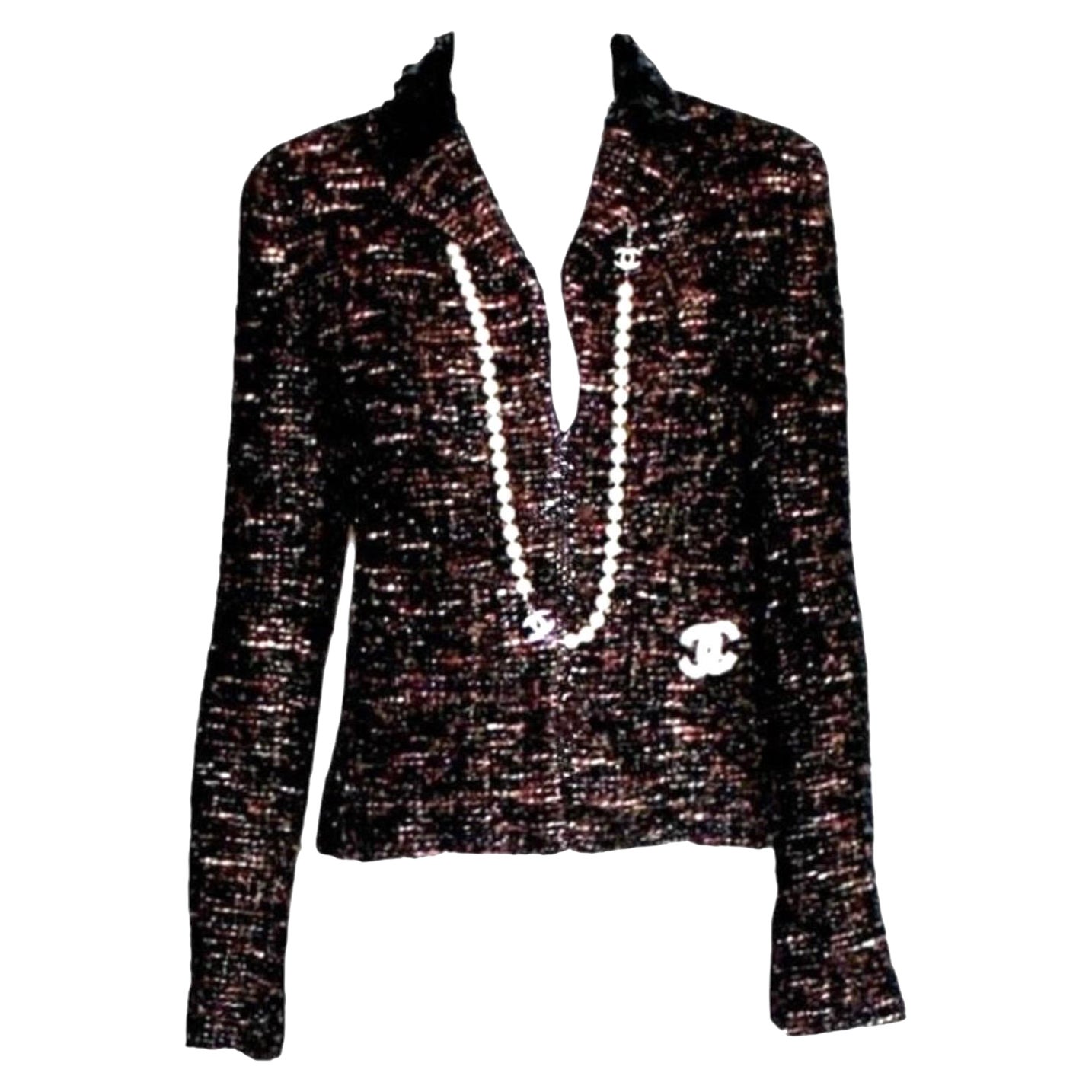 UNWORN Chanel Metallic Fantasy Tweed Jacke Blazer mit Paillettenbesatz mit Paillettenbesatz 44 im Angebot