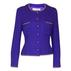 Vintage CHANEL FW 1995 Purple Tweed Chain Trimmed Fitted Jacket Blazer S