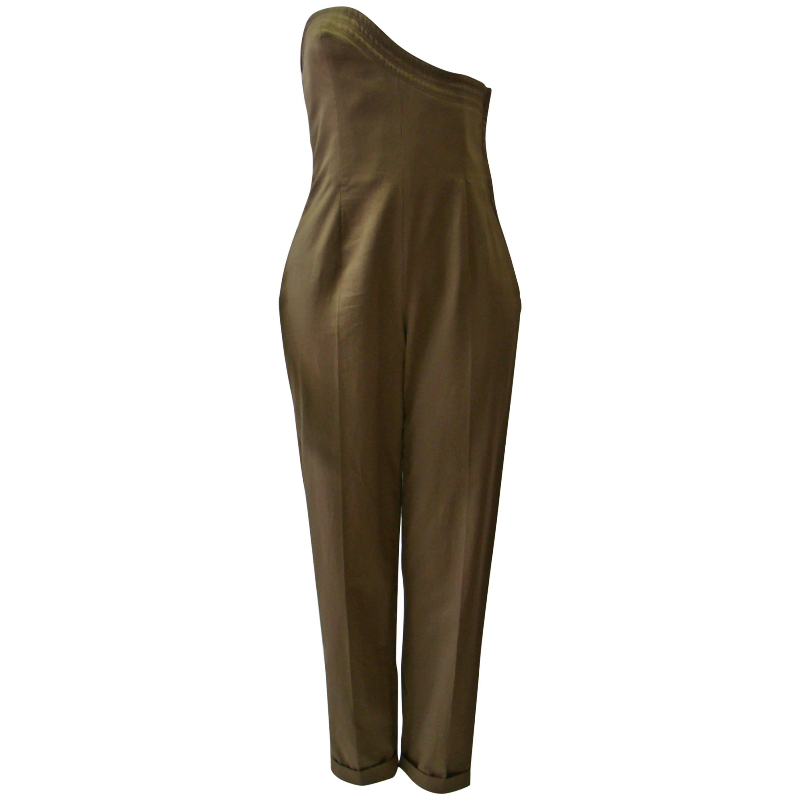 Rare Gianni Versace Olive Green Jumpsuit For Sale