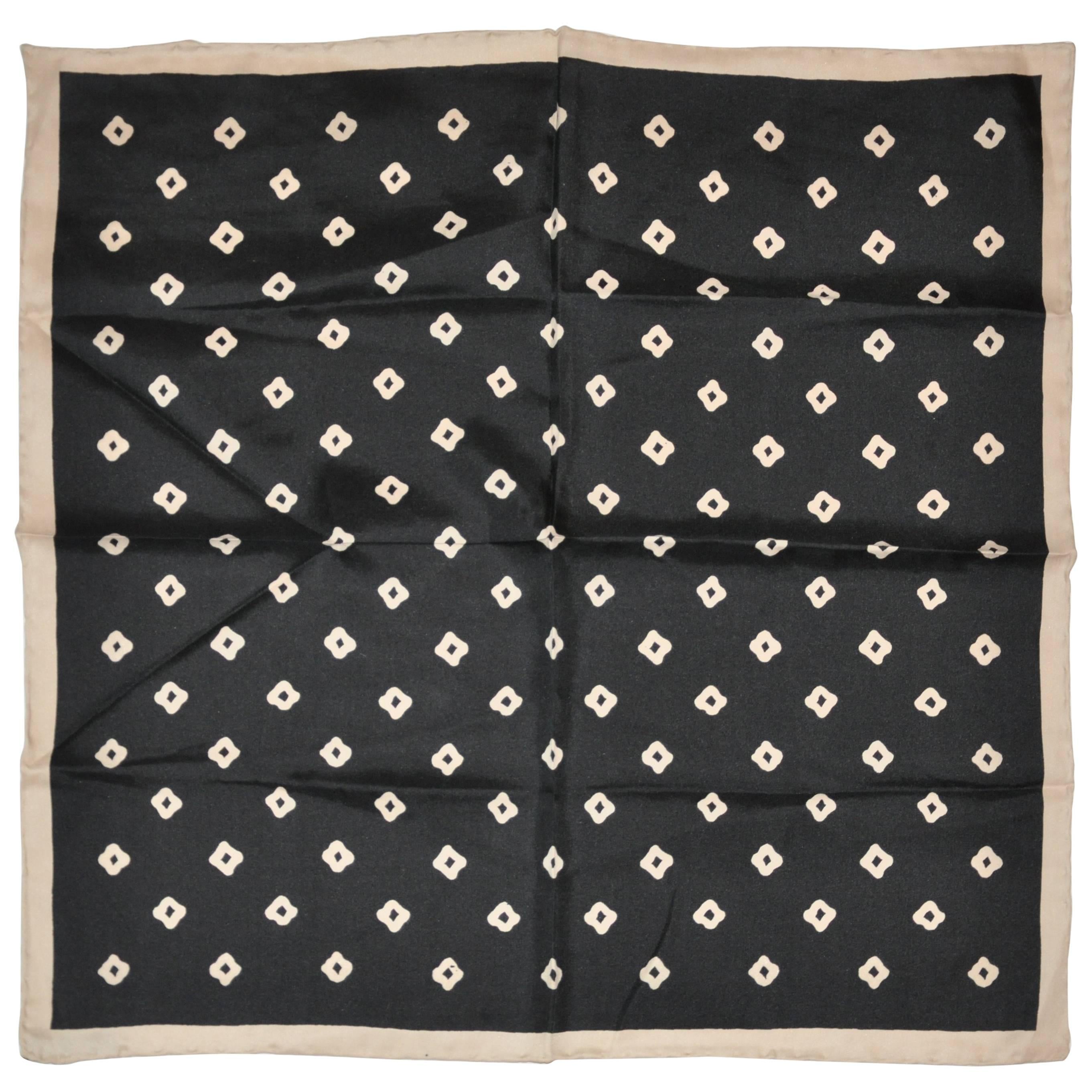 Black with Beige Accent Silk Men's Handkerchief For Sale
