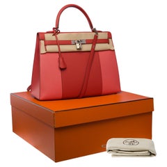 Hermès Kelly 35 Flag strap in Pink corail / Flamingo epsom leather, PHW