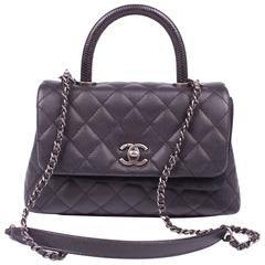 Chanel Coco Handle Flap Bag Mini Lizard and Caviar Quilted Leather - black 
