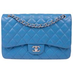 Chanel 2.55 Timeless Jumbo Double Flap Bag - blue caviar leather 