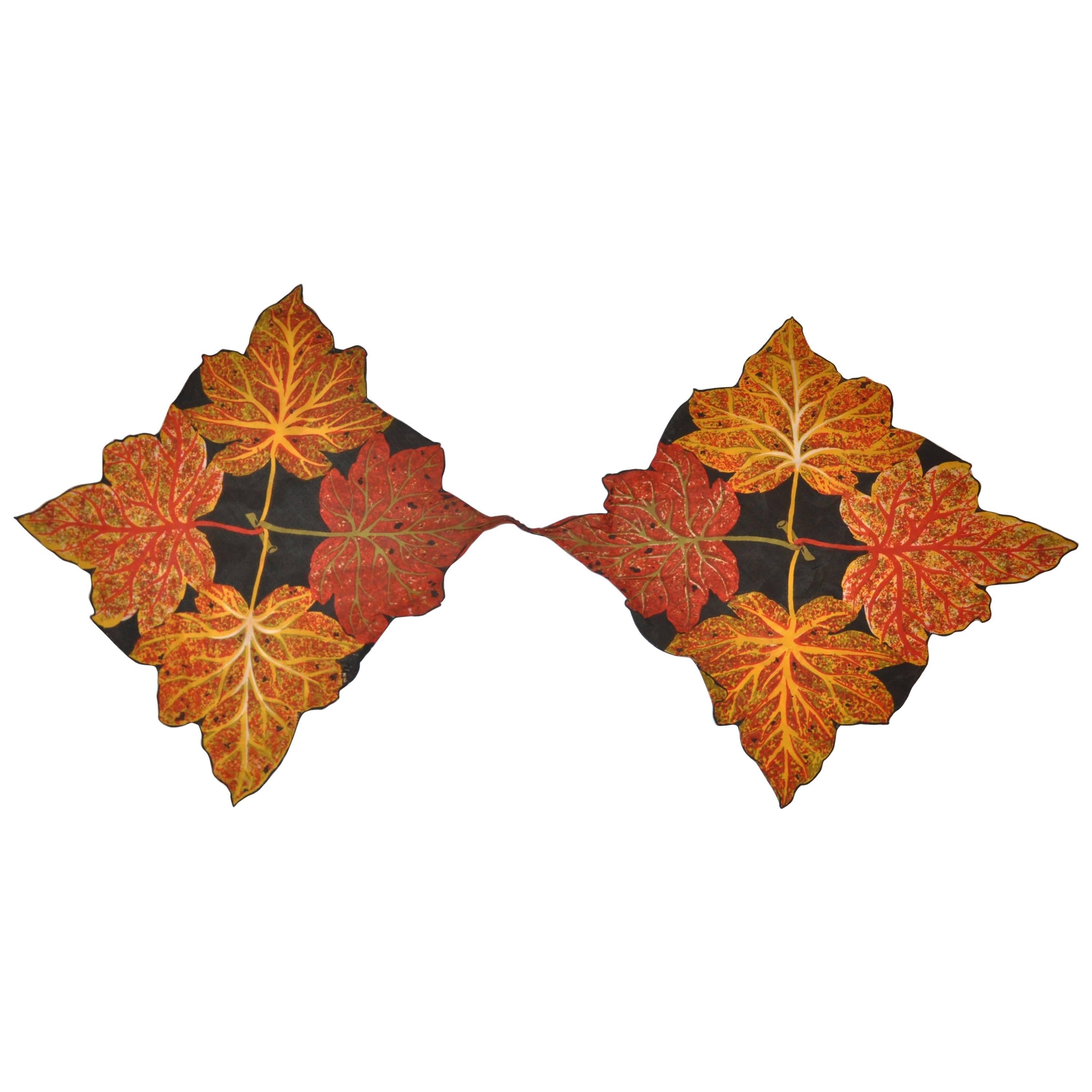 Rare Double-Panel "Autumn Leaves" Silk Scarf For Sale