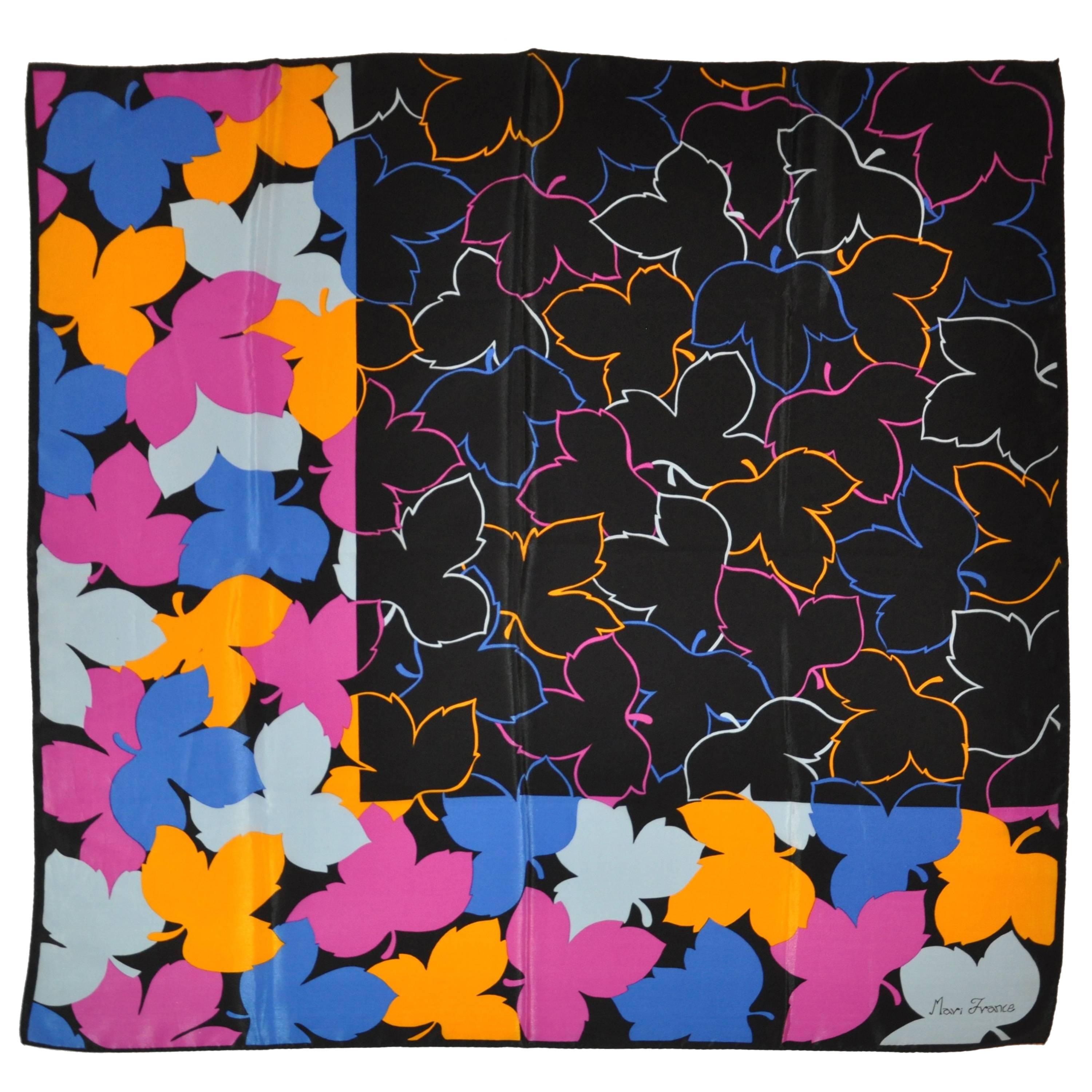 Mari France Multi-Color "Leafs" Silk Scarf For Sale