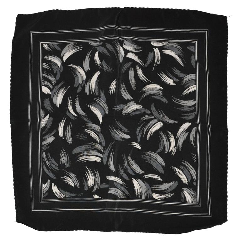 Black and White "Brush Strokes" Men's silk Handkerchief For Sale at