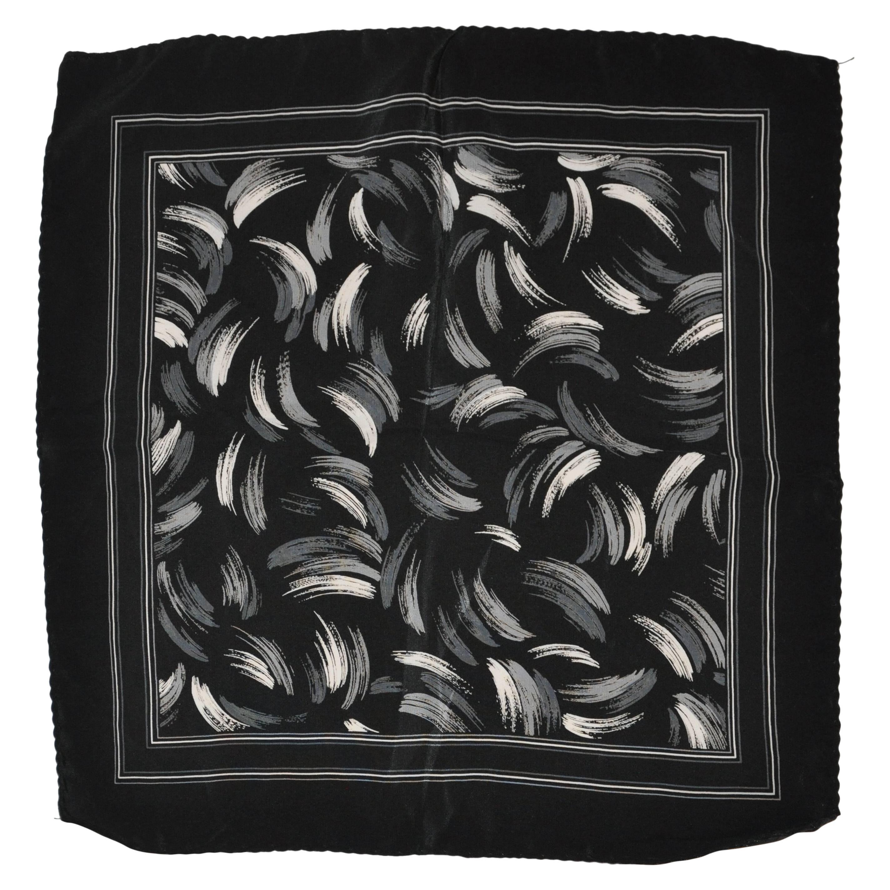 Black & White "Brush Strokes" Men's silk Handkerchief For Sale