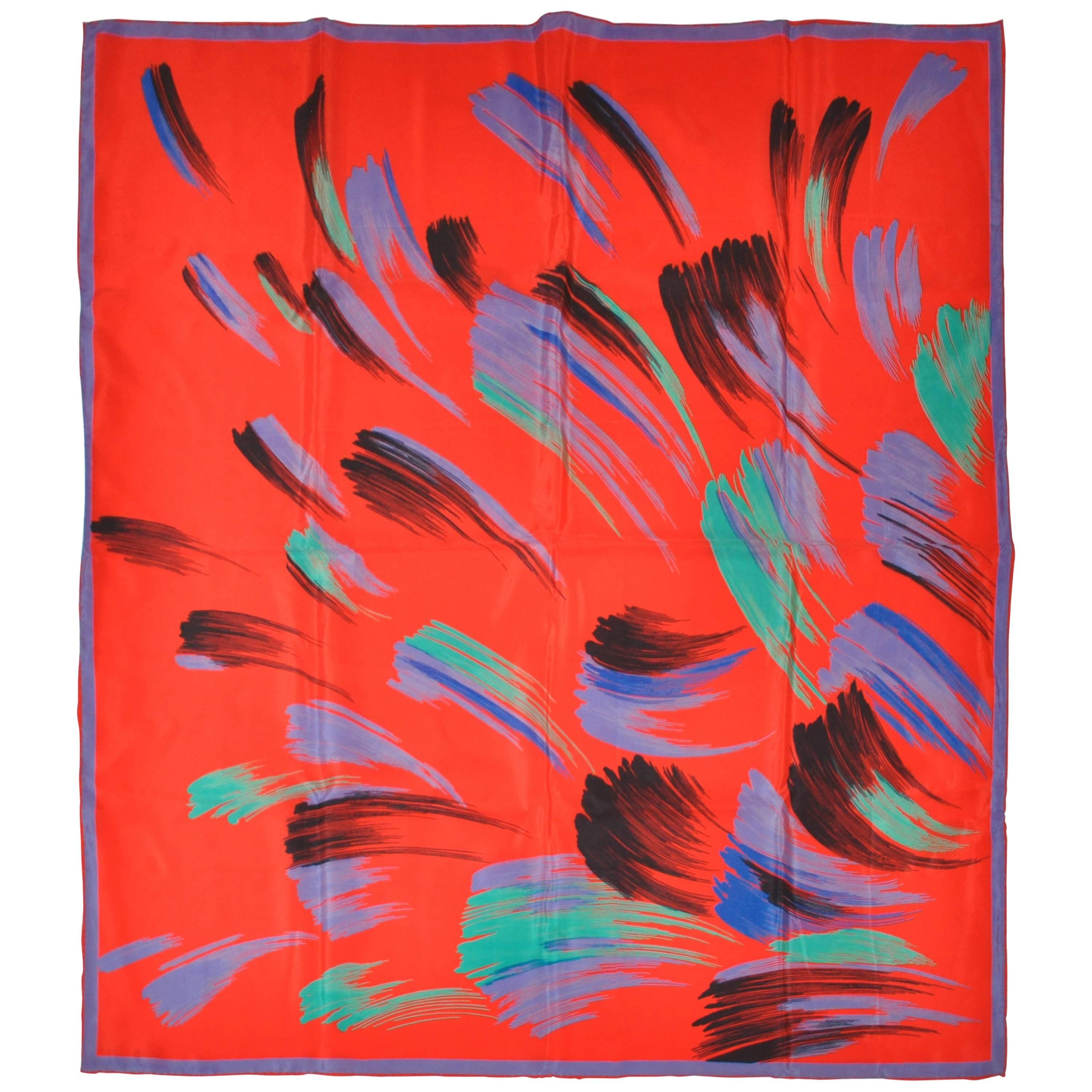 Multi Color "Brush Strokes" Silk Scarf For Sale