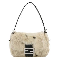Fendi Mini Mamma Baguette White Rabbit Fur Shoulder Bag